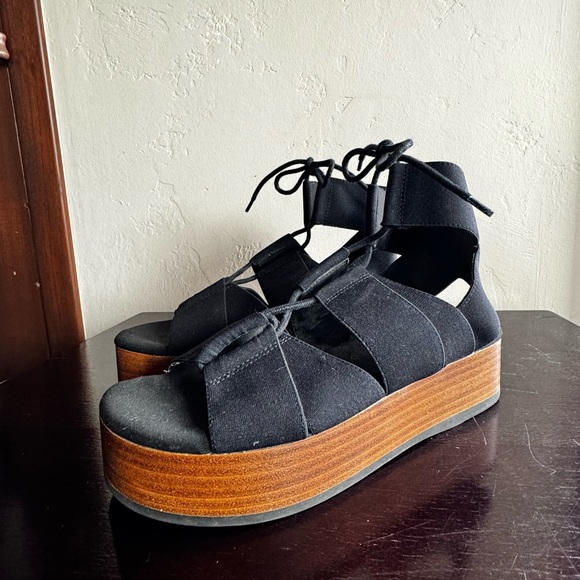 Kelsi Dagger Brooklyn Decatur Platform Sandals in Black Stretch - Picture 2 of 8